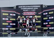 Abimanyu Bintang Fermadi (tengah) berhasil meraih podium pada race kedua ajang IHTTC 2026 (3/5) di Sepang International Circuit, Malaysia I IST