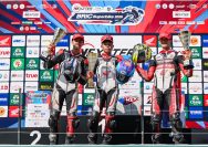 Resky Yusuf Hermawan (tengah) meraih podium perdananya yakni podium pertama di race pertama Idemitsu Honda Thailand Talent Cup 2026 seri kelima, Chang International Circuit, Buriram, Thailand, Sabtu (17/10) I ISTIMEWA